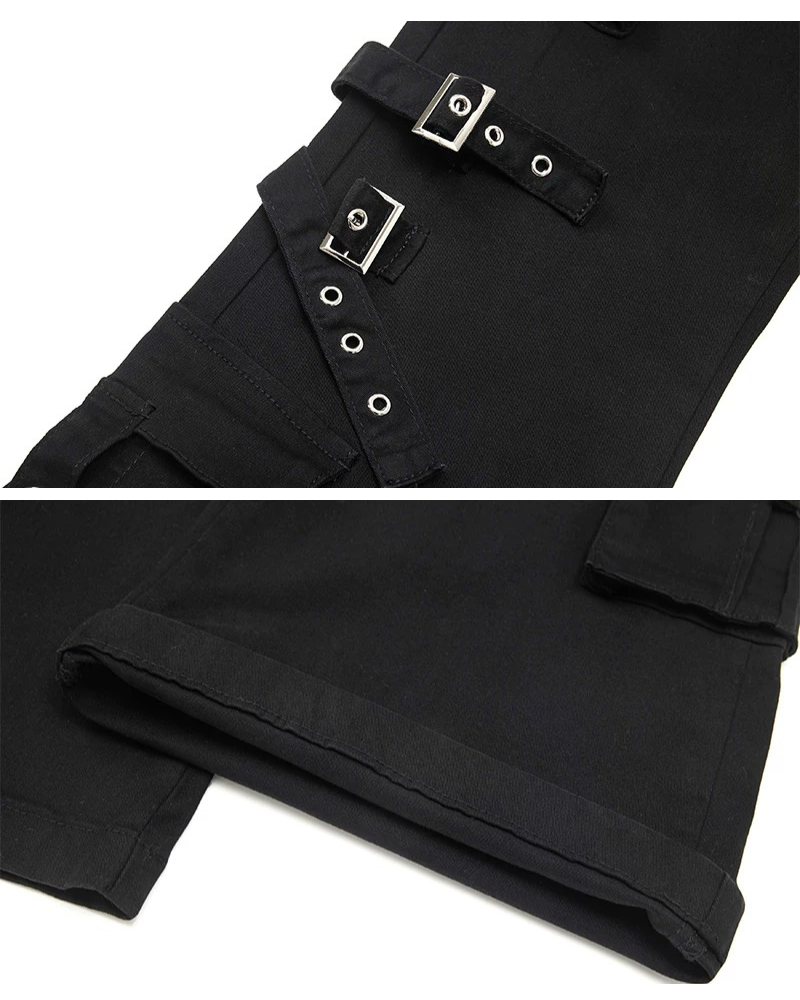 Streetwear Women Buckle Strap Flared Cargo Pants