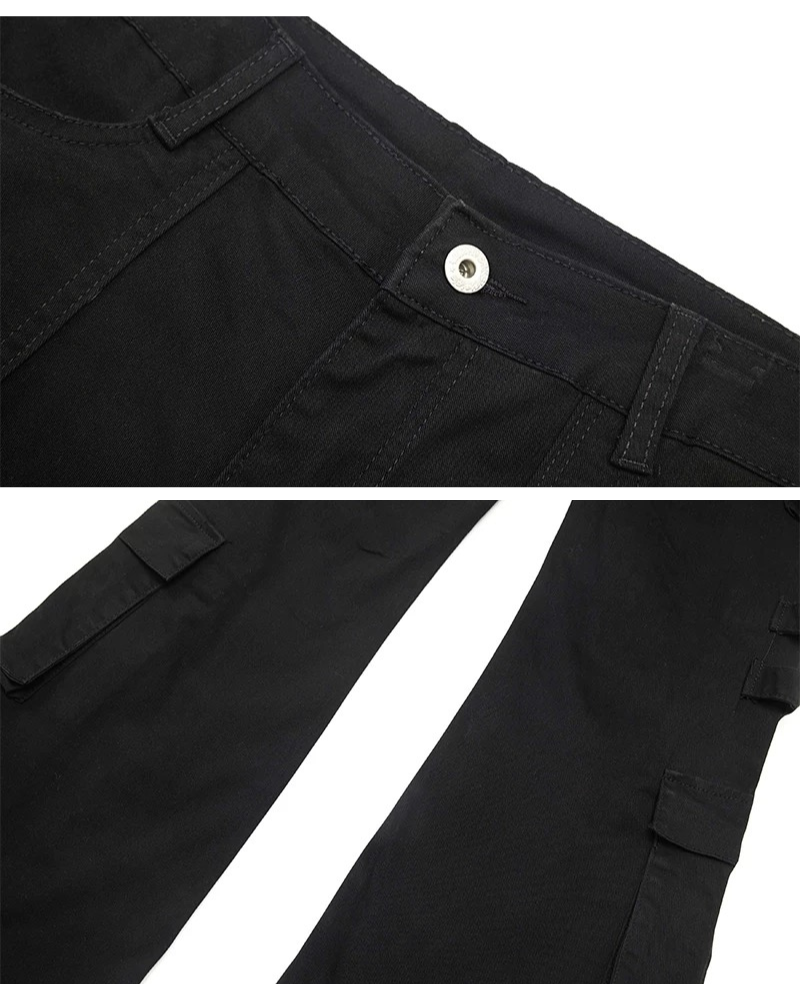 Streetwear Women Buckle Strap Flared Cargo Pants