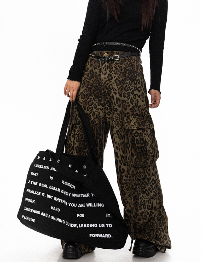 Streetwear Women’s High-Waist Cargo Leopard Jeans
