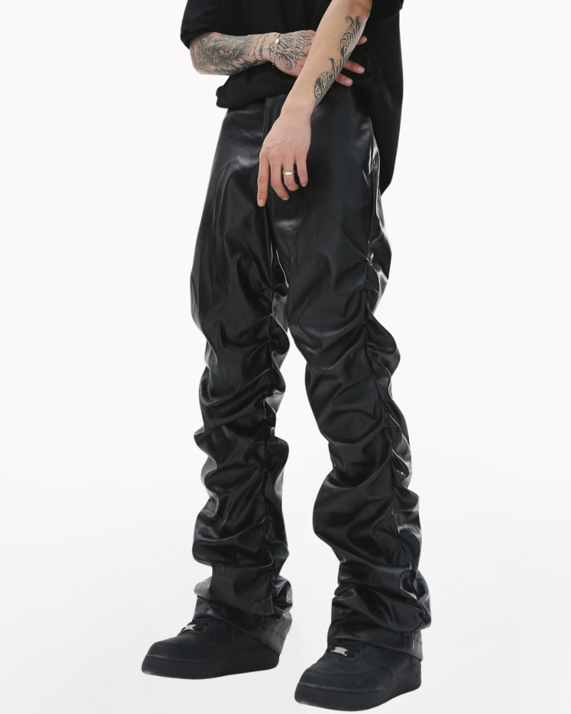 Opium Style Streetwear Y2K Aesthetic Pleated PU Pants