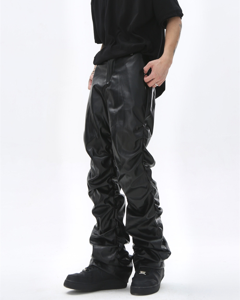 Opium Style Streetwear Y2K Aesthetic Pleated PU Pants