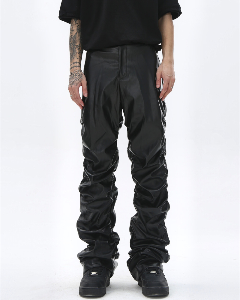 Opium Style Streetwear Y2K Aesthetic Pleated PU Pants