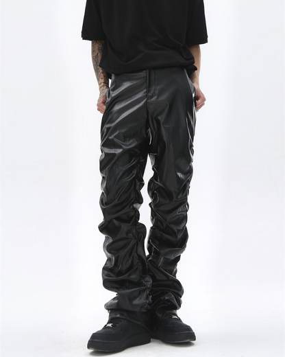 Opium Style Streetwear Y2K Aesthetic Pleated PU Pants