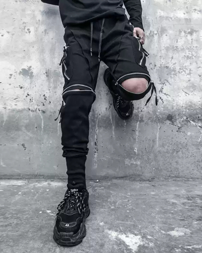 Streetwear Zipper Knee Cutout Cargo Pants