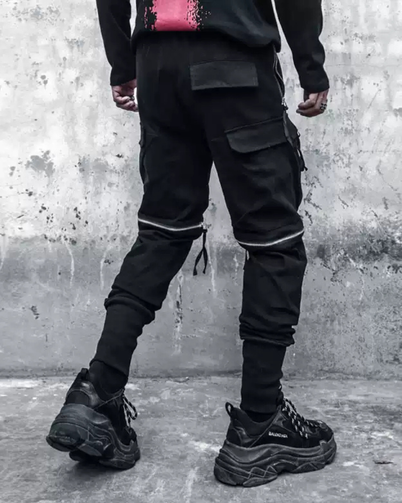Streetwear Zipper Knee Cutout Cargo Pants
