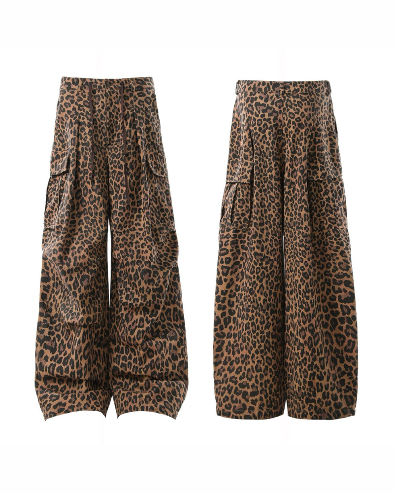 Streetwear Unisex Loose-Fit Cargo Leopard Jeans