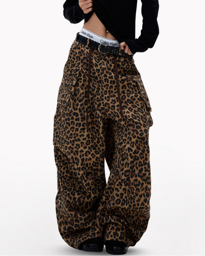 Streetwear Unisex Loose-Fit Cargo Leopard Jeans