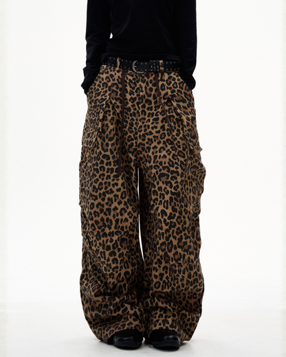 Streetwear Unisex Loose-Fit Cargo Leopard Jeans