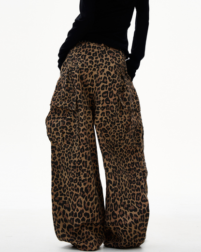 Streetwear Unisex Loose-Fit Cargo Leopard Jeans