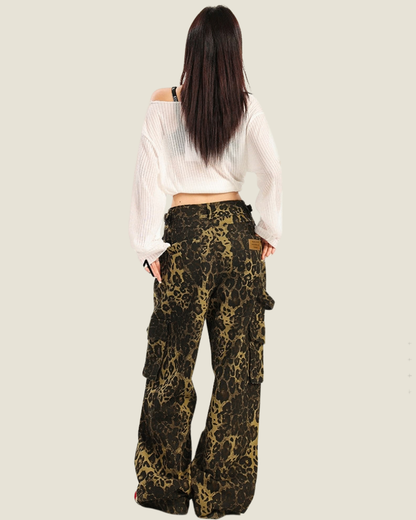Streetwear Women’s Loose Fit Cargo Leopard Jeans