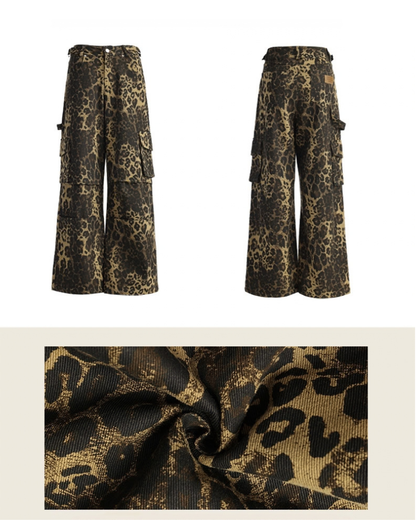 Streetwear Women’s Loose Fit Cargo Leopard Jeans