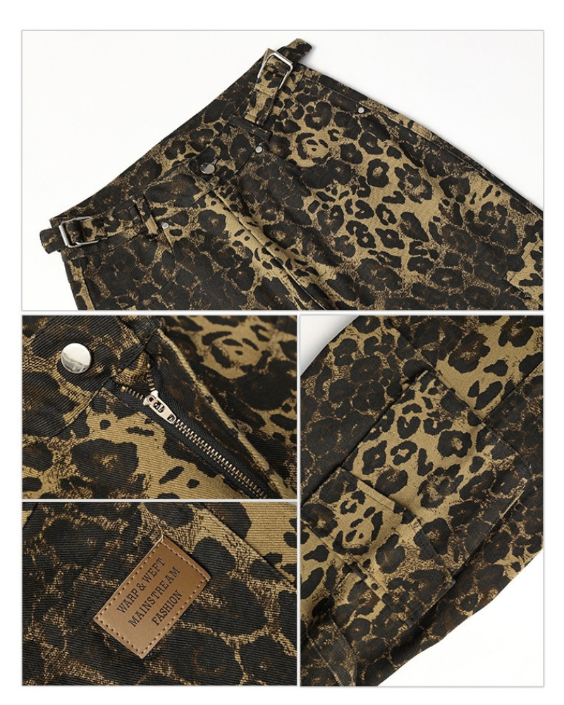 Streetwear Women’s Loose Fit Cargo Leopard Jeans