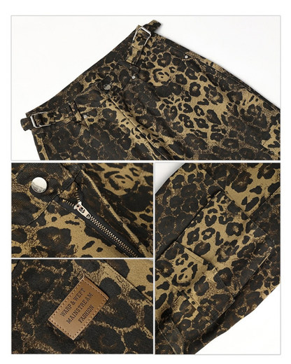Streetwear Women’s Loose Fit Cargo Leopard Jeans