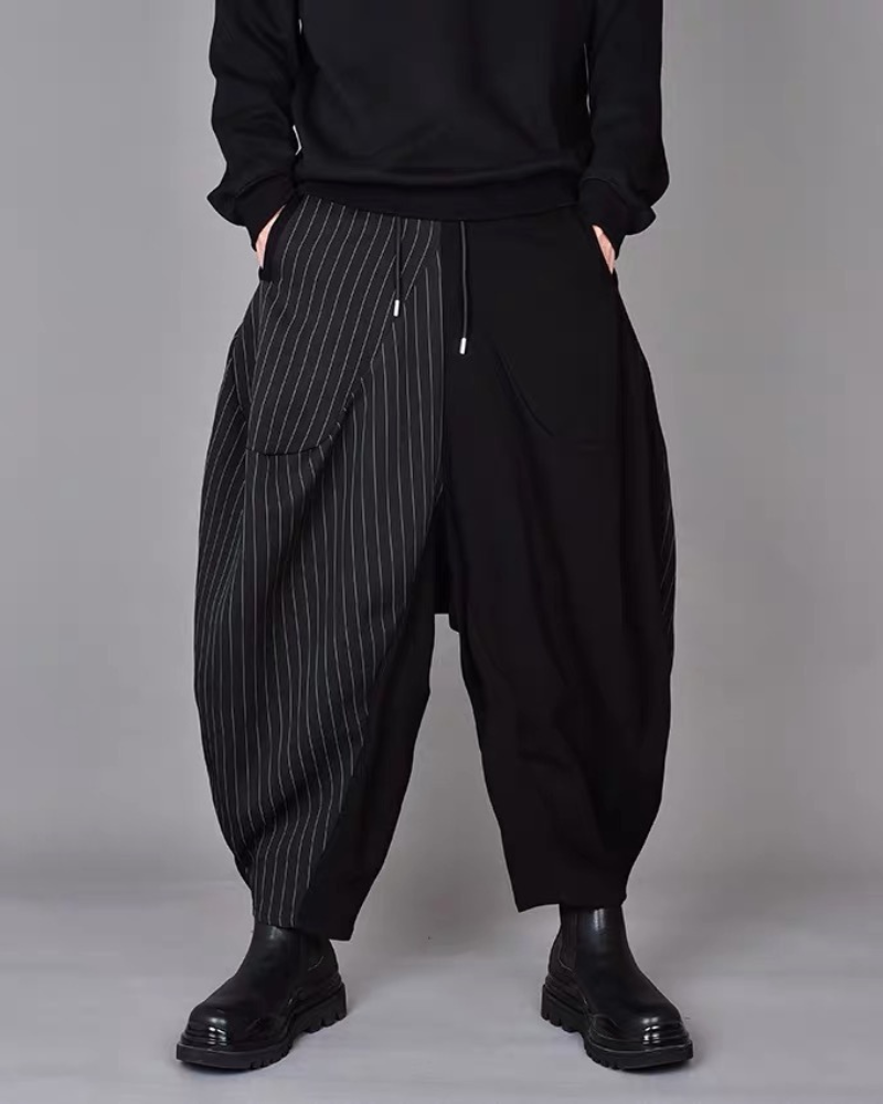 Streetwear Contrast Color Harem Crop Hakama Pants
