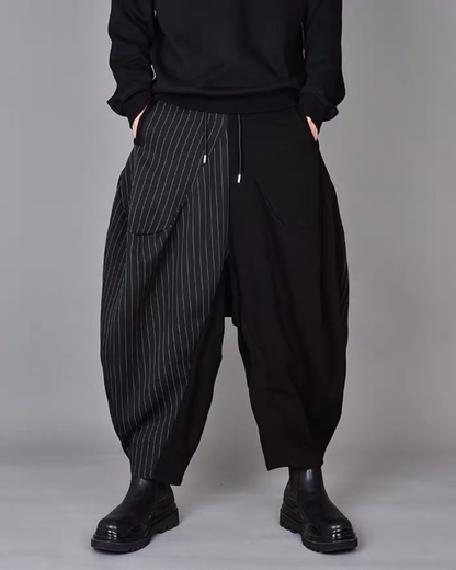 Streetwear Contrast Color Harem Crop Hakama Pants