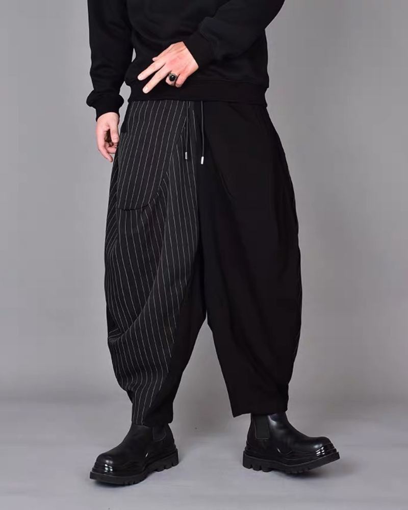 Streetwear Contrast Color Harem Crop Hakama Pants