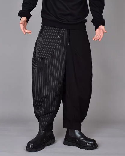Streetwear Contrast Color Harem Crop Hakama Pants