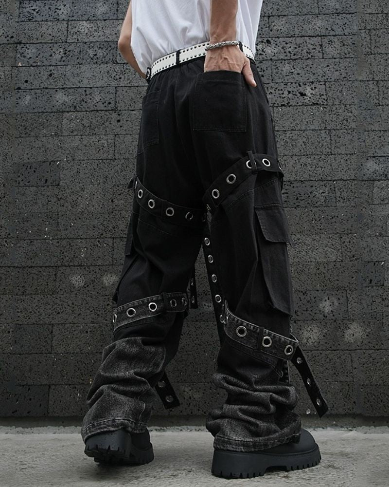 Streetwear Ribbon Multi-Pocket Cargo Pants