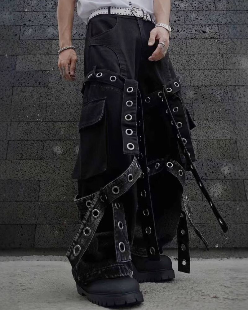 Streetwear Ribbon Multi-Pocket Cargo Pants