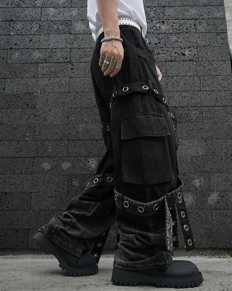 Streetwear Ribbon Multi-Pocket Cargo Pants