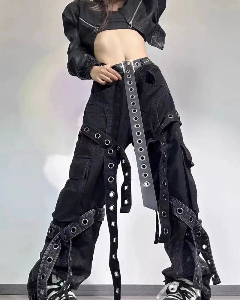 Streetwear Ribbon Multi-Pocket Cargo Pants