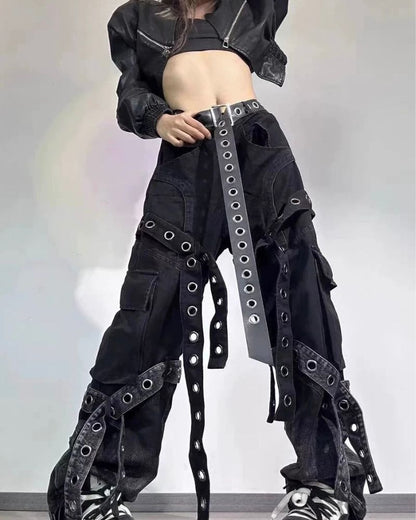 Streetwear Ribbon Multi-Pocket Cargo Pants