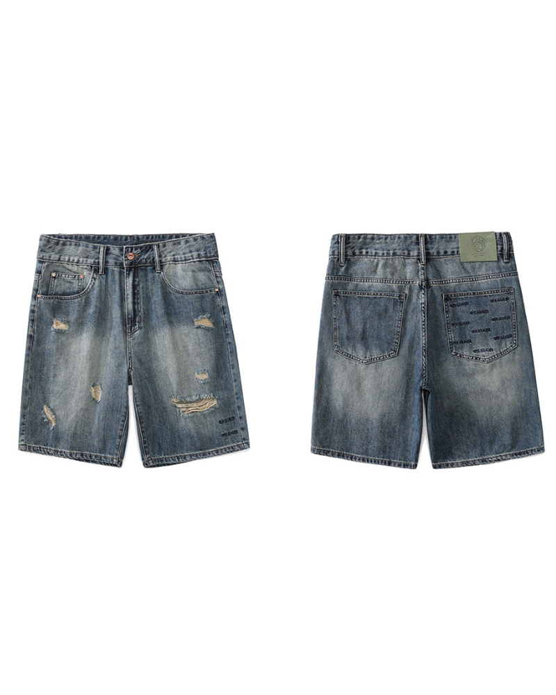 Streetwear Ripped Straight-Cut Baggy Jorts