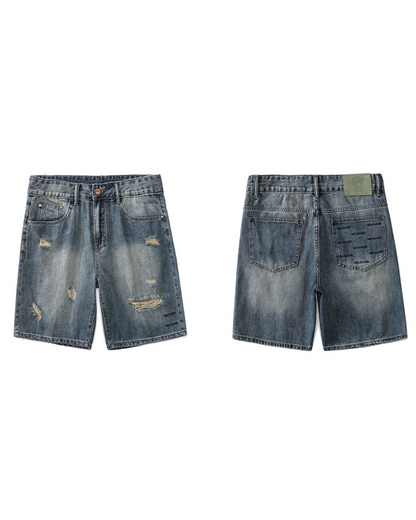 Streetwear Ripped Straight-Cut Baggy Jorts
