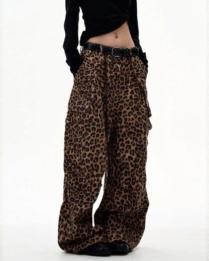 Streetwear Unisex Loose-Fit Cargo Leopard Jeans