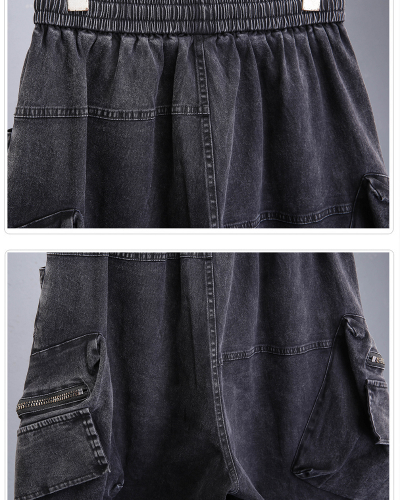 Summer Wasteland Style Washed Cargo Denim Shorts