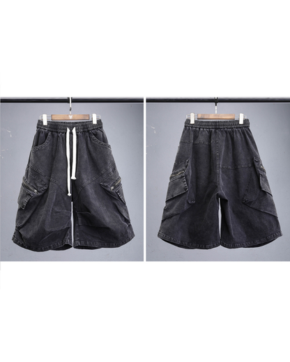 Summer Wasteland Style Washed Cargo Denim Shorts