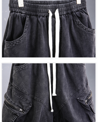 Summer Wasteland Style Washed Cargo Denim Shorts