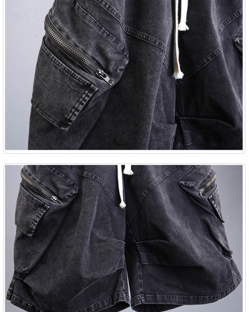 Summer Wasteland Style Washed Cargo Denim Shorts