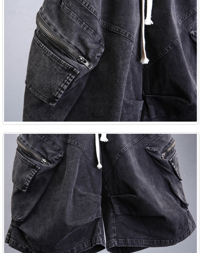 Summer Wasteland Style Washed Cargo Denim Shorts