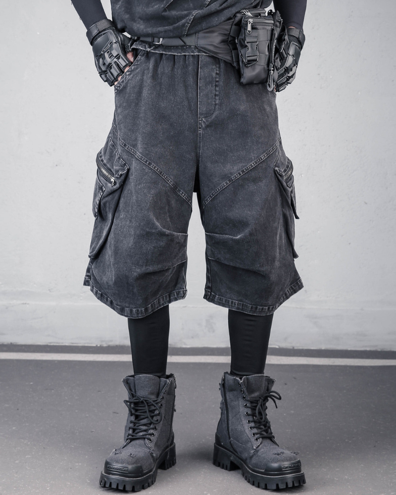 Summer Wasteland Style Washed Cargo Denim Shorts