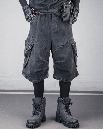 Summer Wasteland Style Washed Cargo Denim Shorts