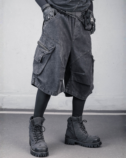 Summer Wasteland Style Washed Cargo Denim Shorts