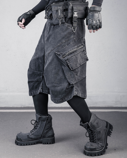 Summer Wasteland Style Washed Cargo Denim Shorts