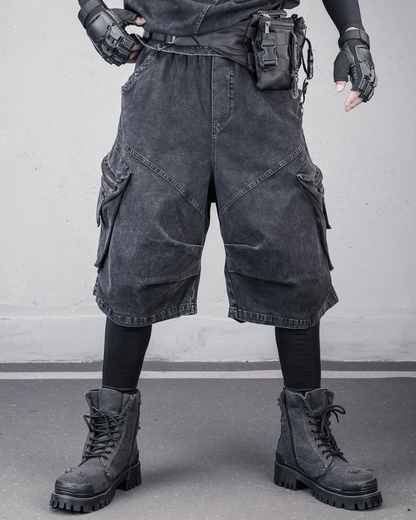 Summer Wasteland Style Washed Cargo Denim Shorts