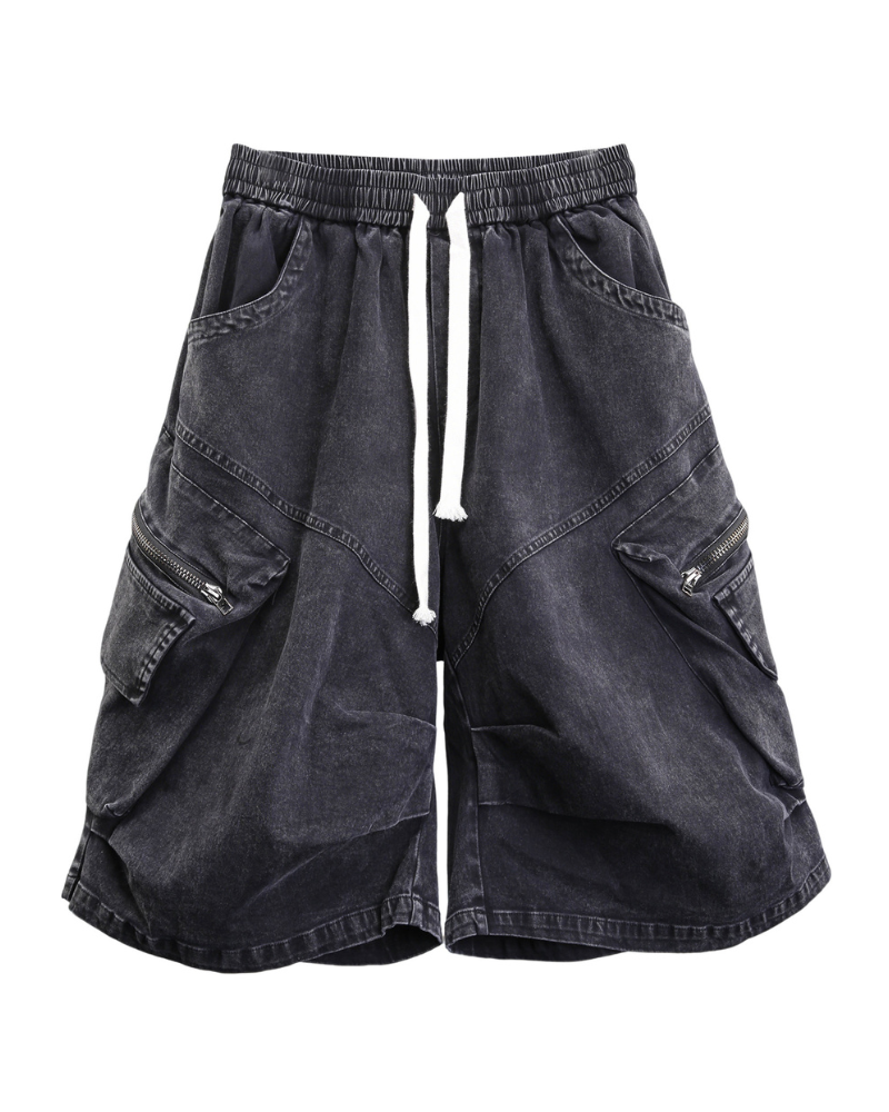 Summer Wasteland Style Washed Cargo Denim Shorts
