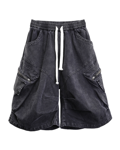 Summer Wasteland Style Washed Cargo Denim Shorts