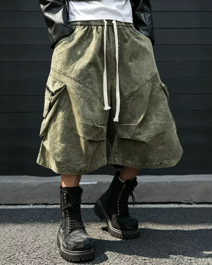 Summer Wasteland Style Washed Cargo Denim Shorts