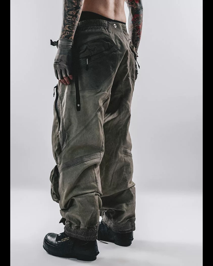Post-Apocalyptic Washed 3D Panel Multi-Pocket Cargo Pants
