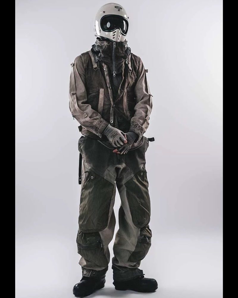 Post-Apocalyptic Washed 3D Panel Multi-Pocket Cargo Pants