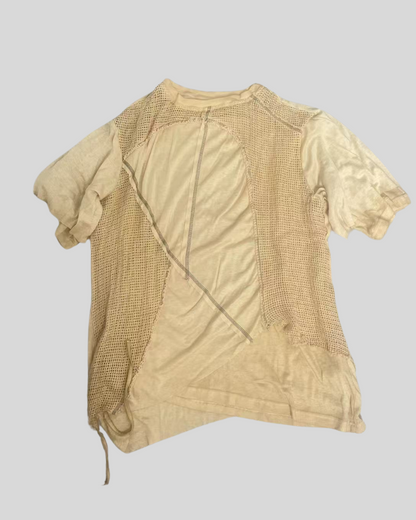 Wasteland Wear Distressed Dual-Layer Mesh Patchwork T-Shirt