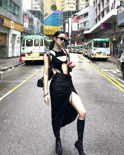 Techwear Black Cut-out Bodysuit