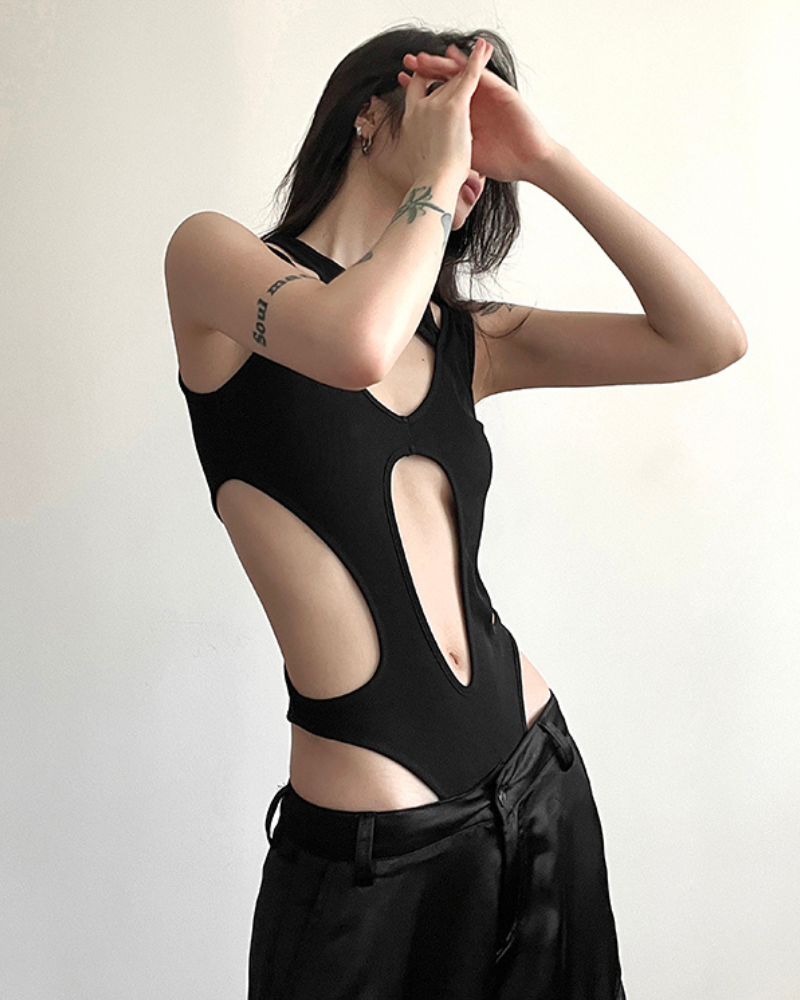 Techwear Black Cut-out Bodysuit