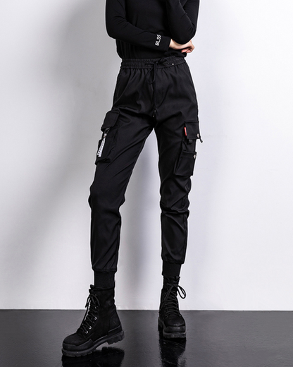 Techwear Black Slim Women Cargo Pants