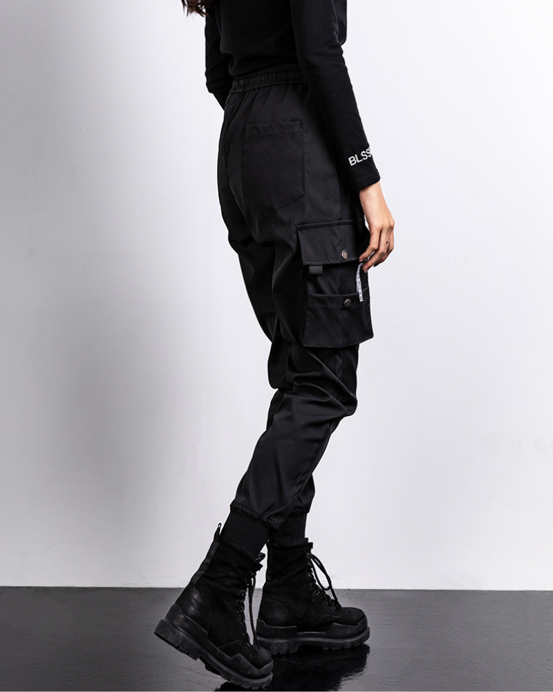 Techwear Black Slim Women Cargo Pants