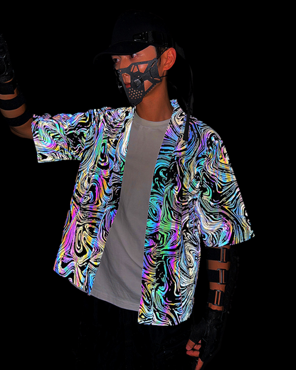 Techwear Colorful Reflective Cardigan Kimono Jacket